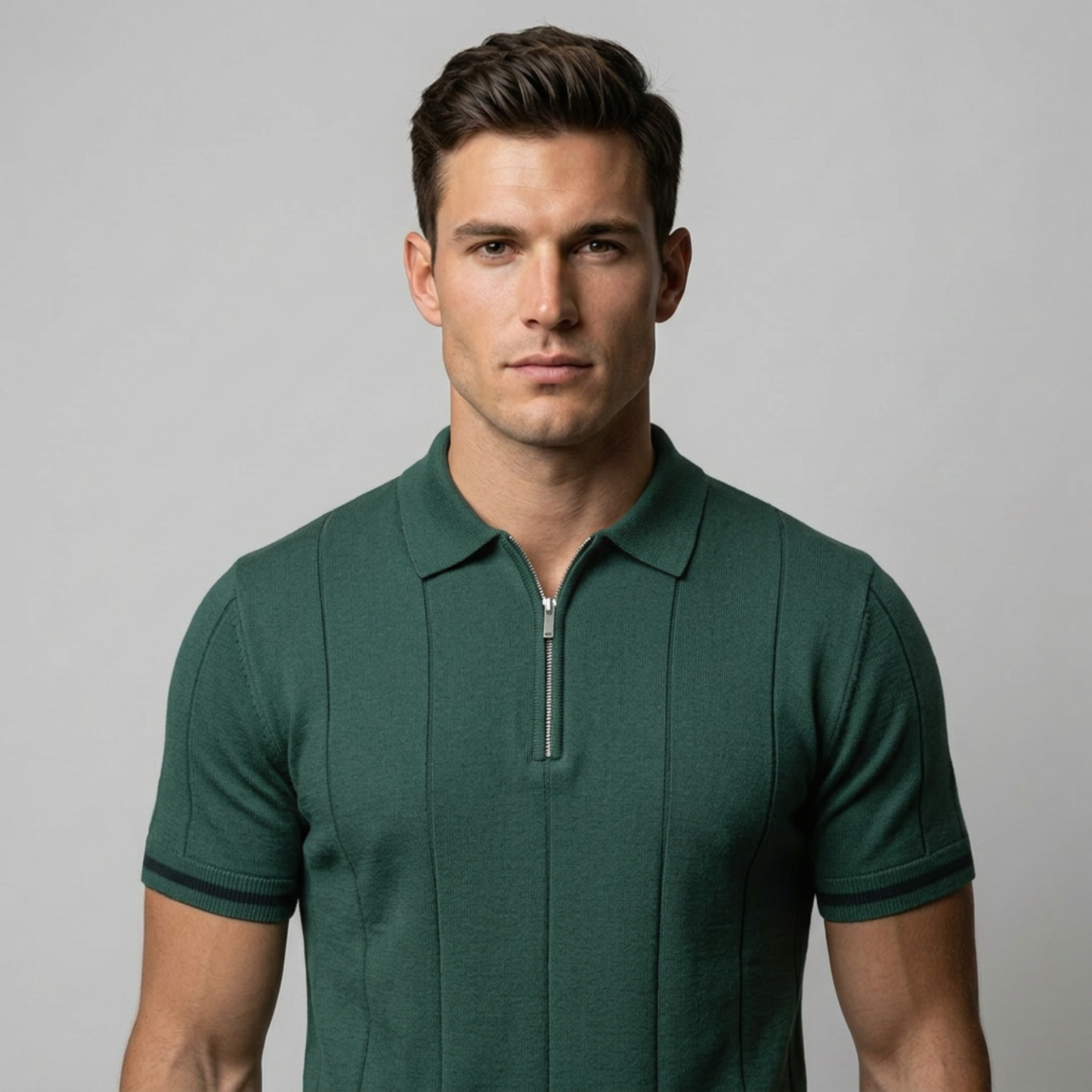 Parma™ - Geripptes Zip-Polo mit Ärmelstreifen