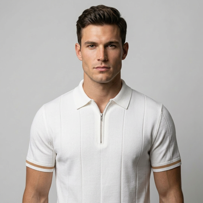 Parma™ - Geripptes Zip-Polo mit Ärmelstreifen