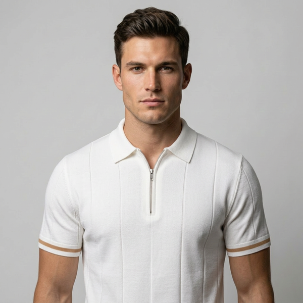 Parma™ - Geripptes Zip-Polo mit Ärmelstreifen