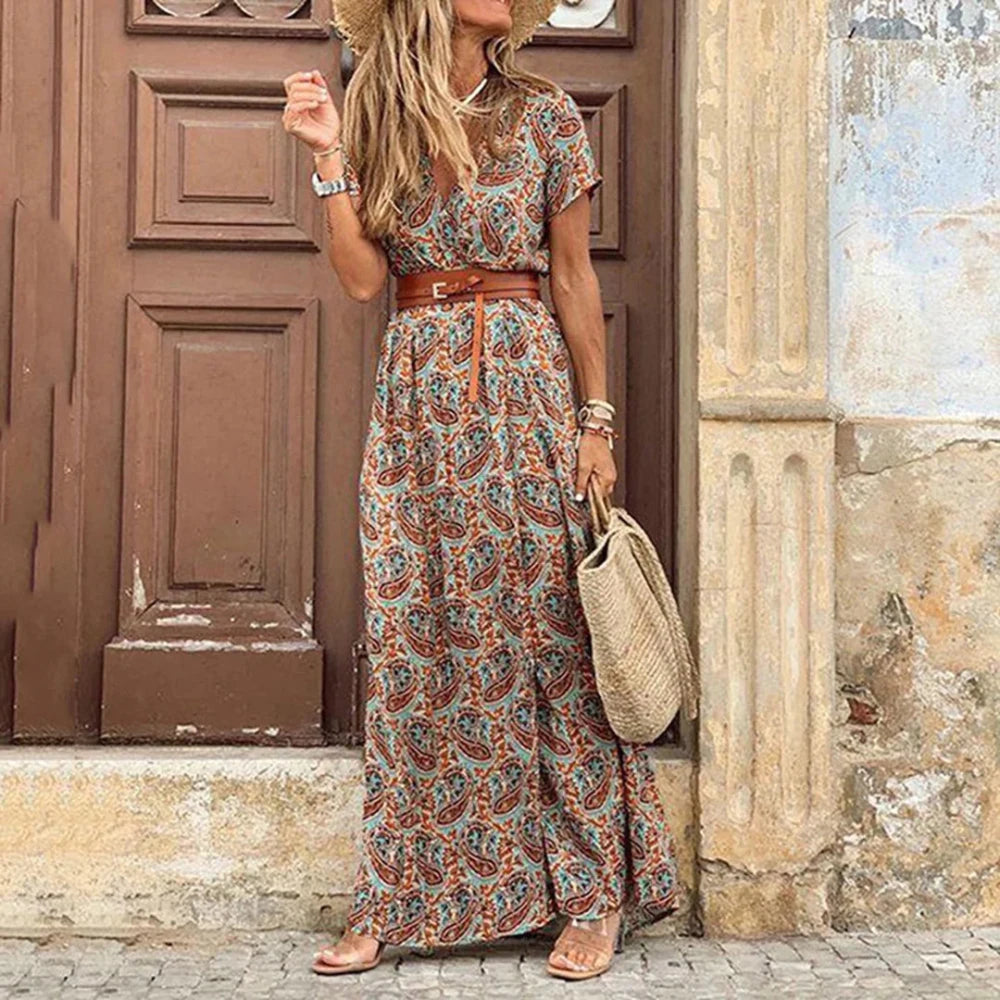 Agnes™ - V - Ausschnitt Boho Maxikleid - Aurélie Mode