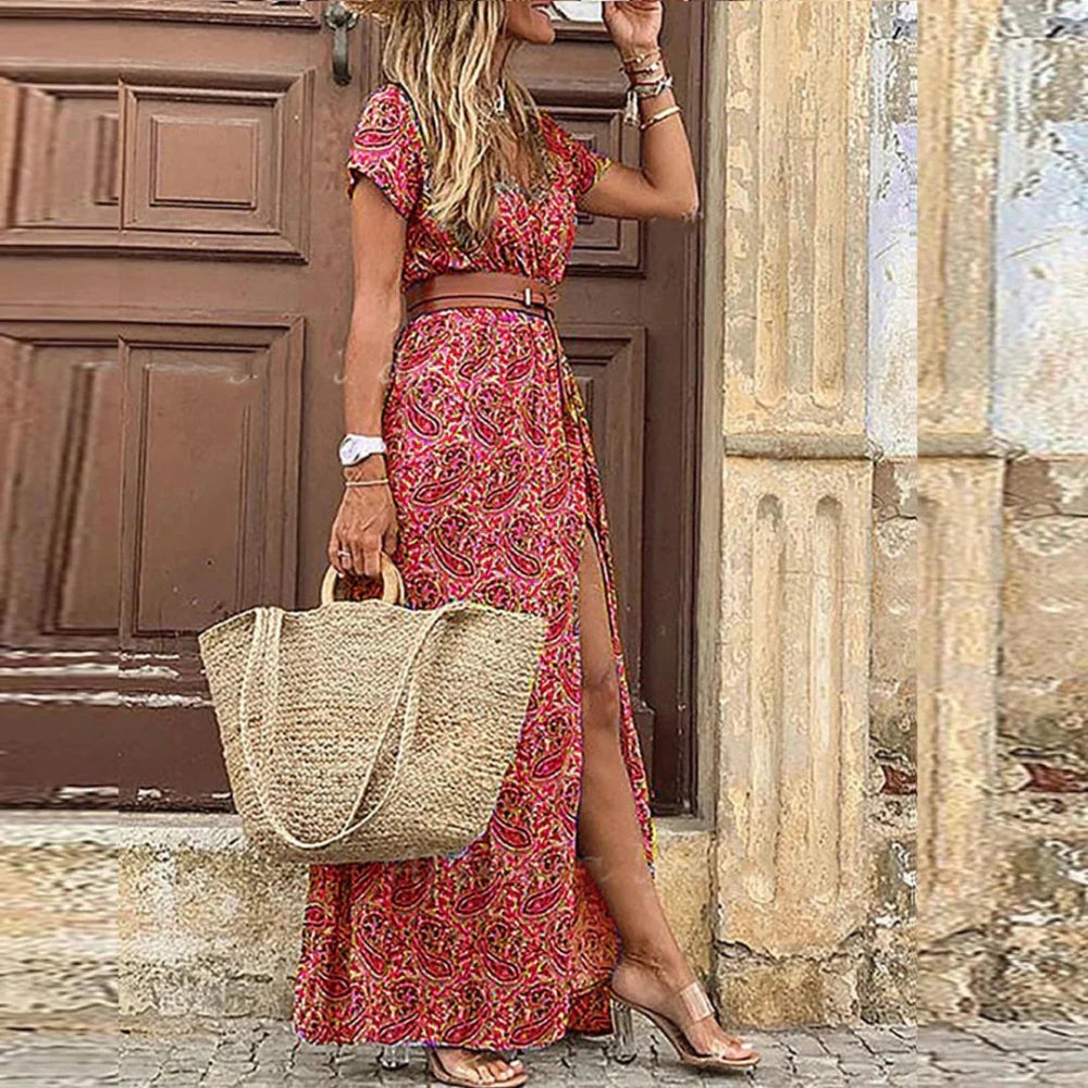 Agnes™ - V - Ausschnitt Boho Maxikleid - Aurélie Mode