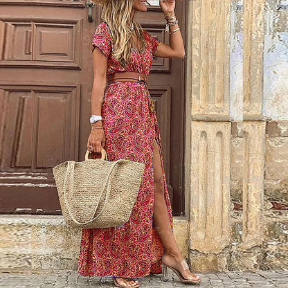 Agnes™ - V - Ausschnitt Boho Maxikleid - Aurélie Mode
