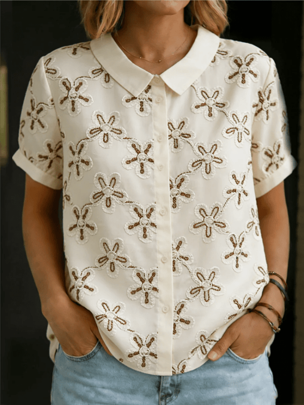 Amy – Bluse mit Kragen und Blumen - Aurélie Mode