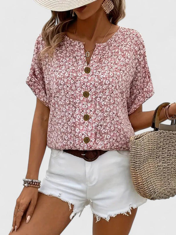 Brenda™ - Blumen - Button - Front - Top - Aurélie Mode