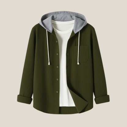 Clément™ - Chemise overshirt en velours côtelé à capuche - Aurélie Mode