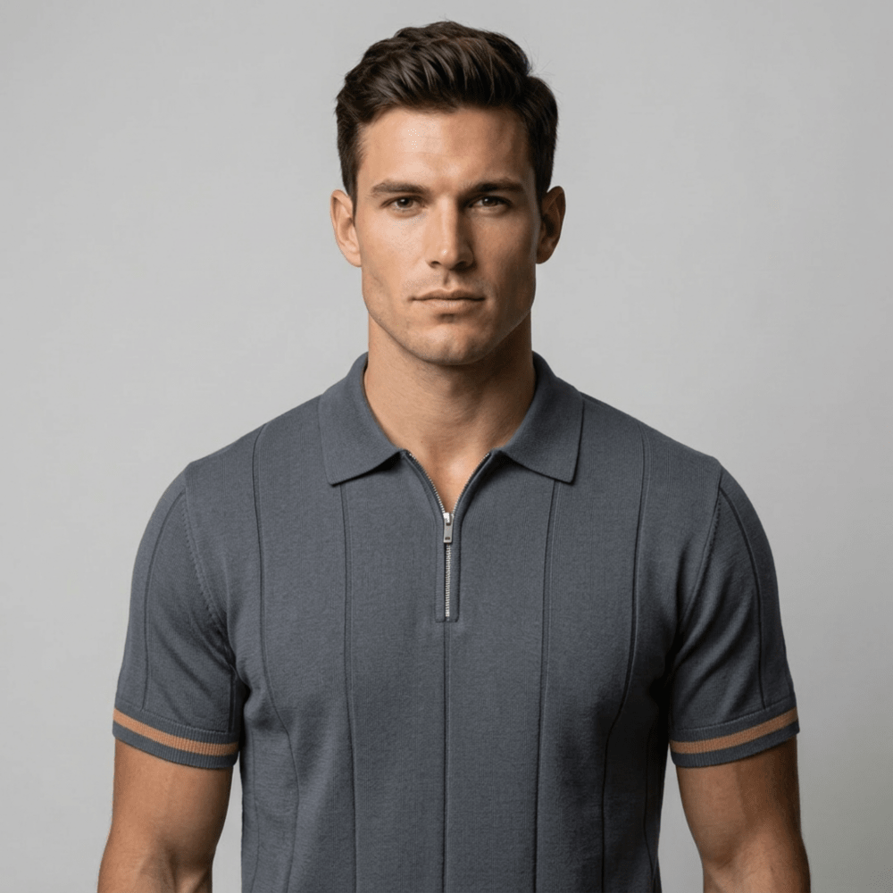 Parma™ - Geripptes Zip - Polo mit Ärmelstreifen - Aurélie Mode